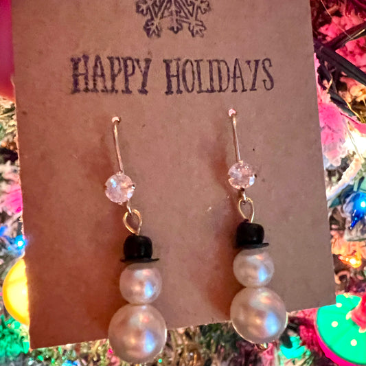 Snowman Faux Pearl Earrings