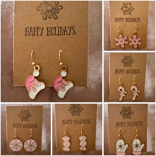 Pink Christmas Earrings